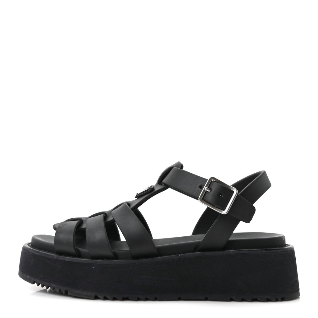 Prada Foam Rubber Women's Soft Cage Triangle Logo Sandals 39 Black