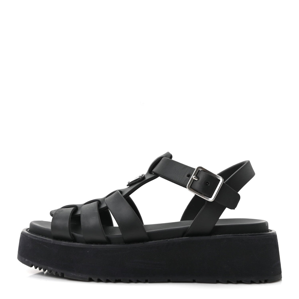 Prada Foam Rubber Women's Triangle Logo Soft Cage Sandals Black