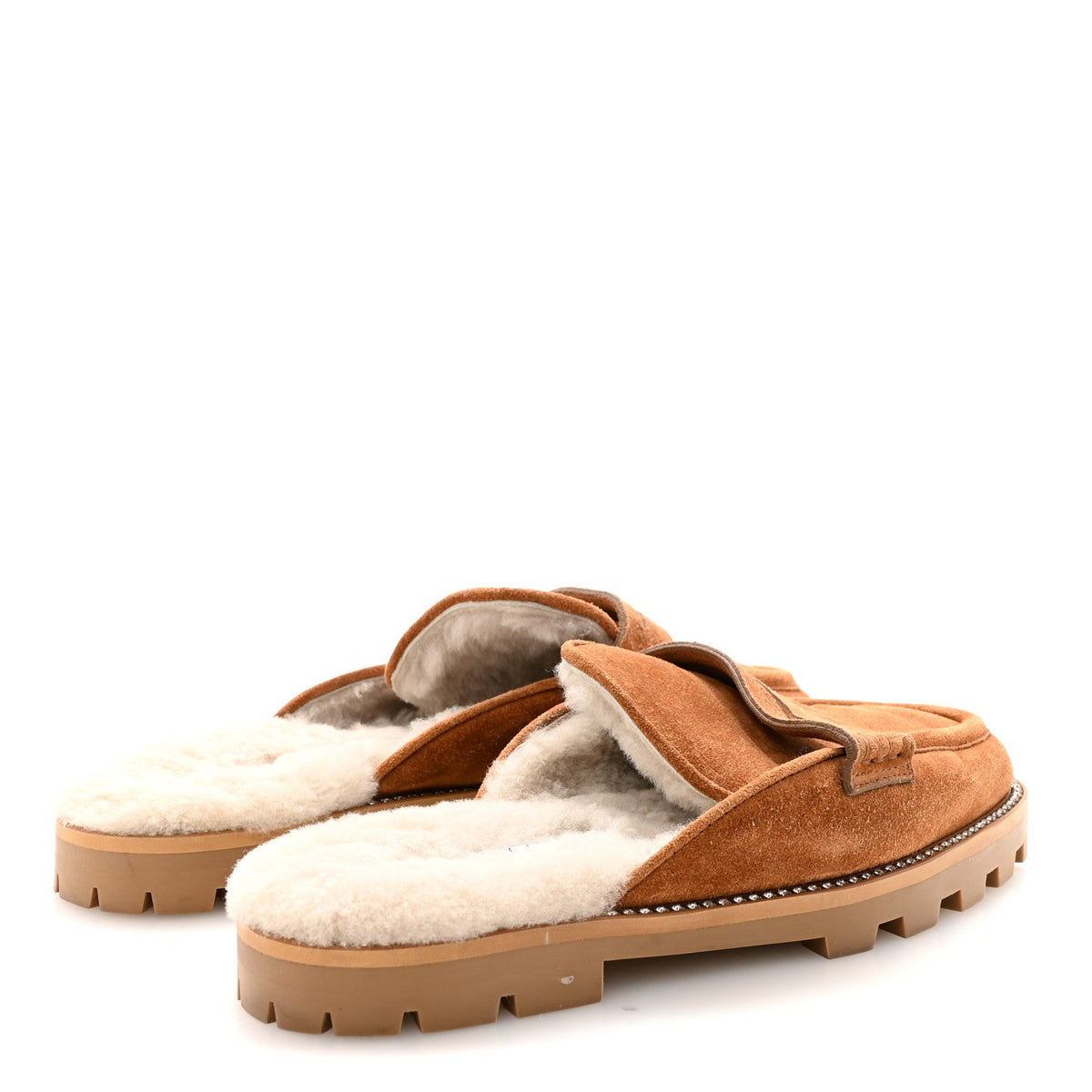 Jimmy Choo Suede Shearling Women's Ronnie Flat Mules 39.5 Tan Natural