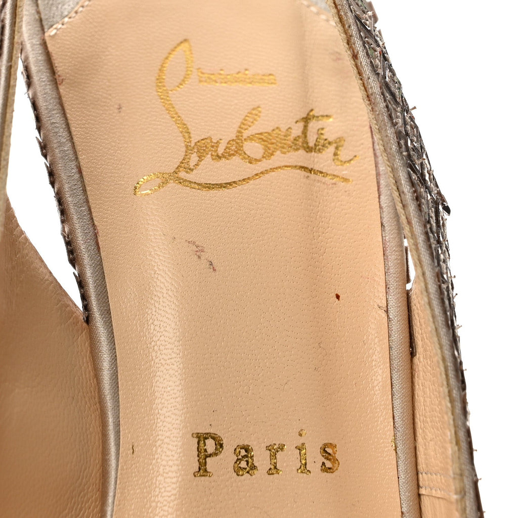 Christian Louboutin Satin Women's Mosaique No Prive 120 Pumps 37.5 Silver