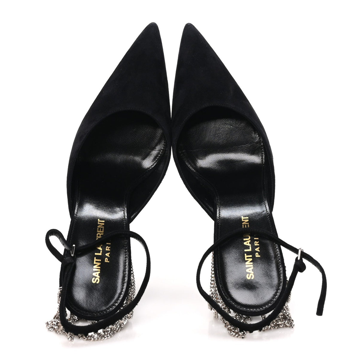 Saint Laurent Suede Women's Kid Scamosciato Sling 90 Chain Pumps 39.5 Black