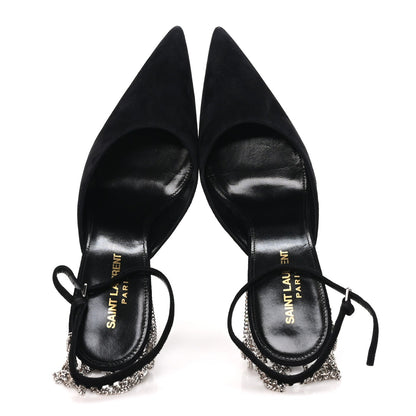 Saint Laurent Suede Women's Kid Scamosciato Sling 90 Chain Pumps 39.5 Black