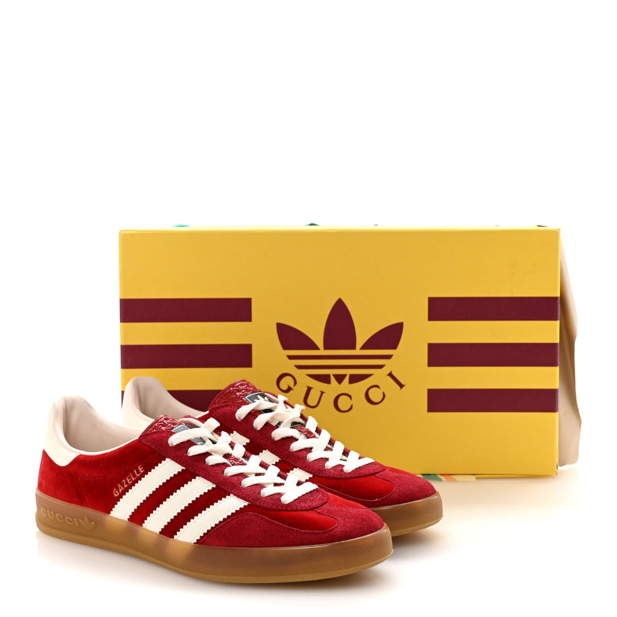 Gucci Velvet Suede Men's Gazelle Sneakers 8.5 Vulcanic Red Off White Hibiscus Red