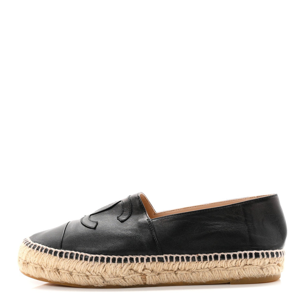 Chanel Lambskin CC Women's Espadrilles 38 Black