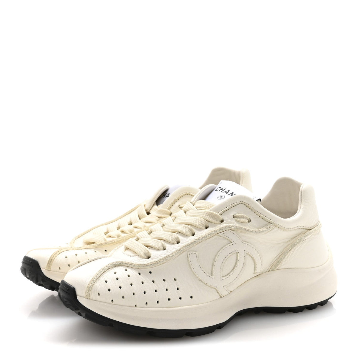 Chanel Perforated Calfskin Women's CC Sneakers 36.5 White
