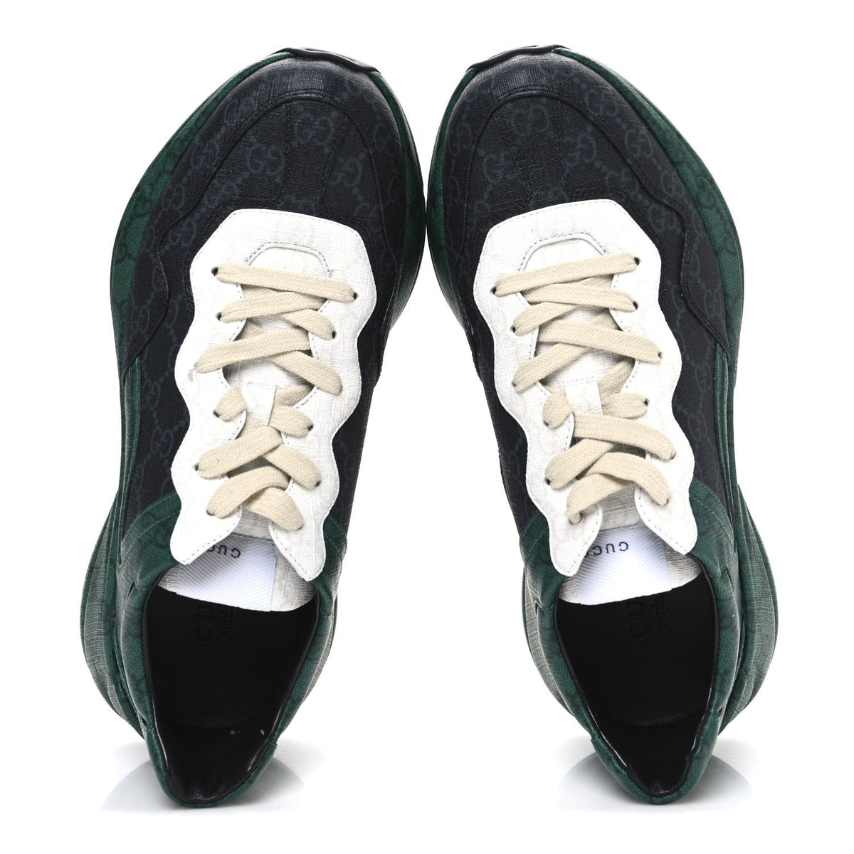 Gucci GG Supreme Monogram Men's Rhyton Sneakers 8.5 Black Green