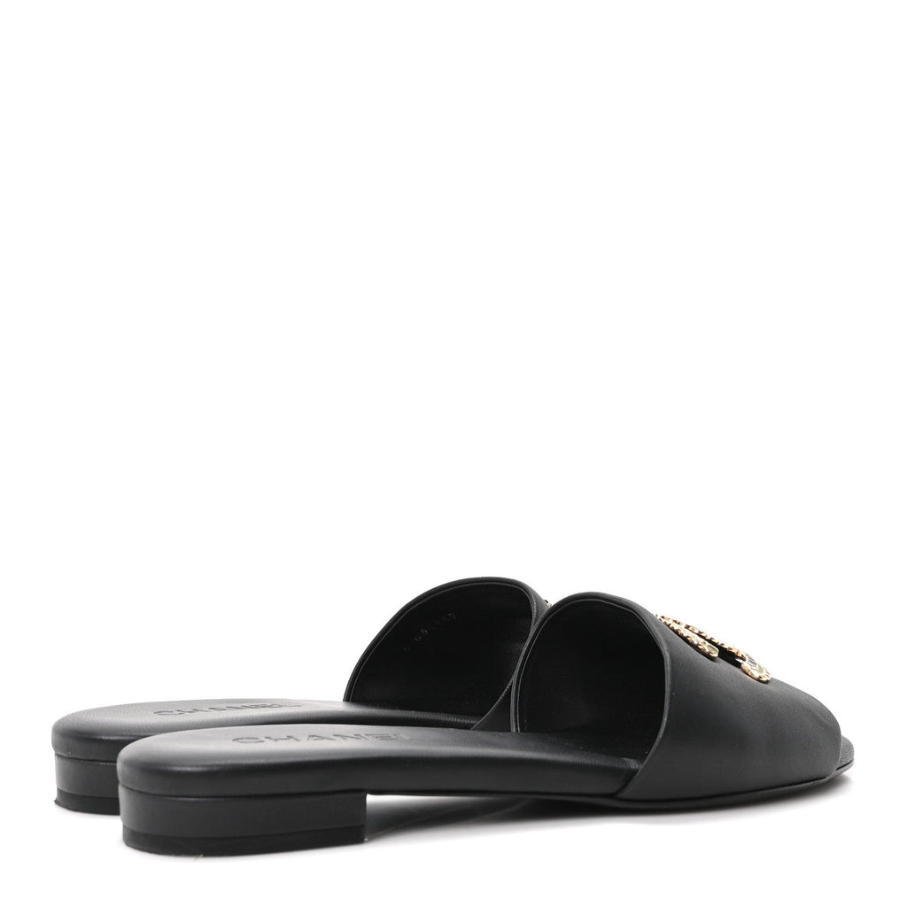 Chanel Lambskin Enamel Women's CC Mules 39.5 Black