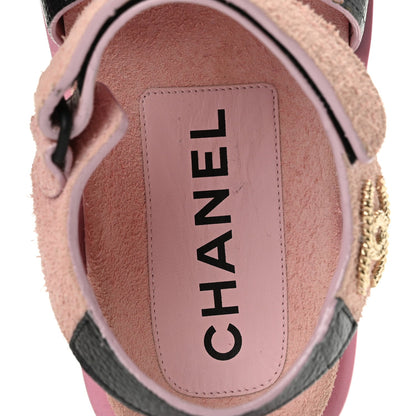 Chanel Suede Calfskin Women's Velcro Flat Sandals 39 Light Pink