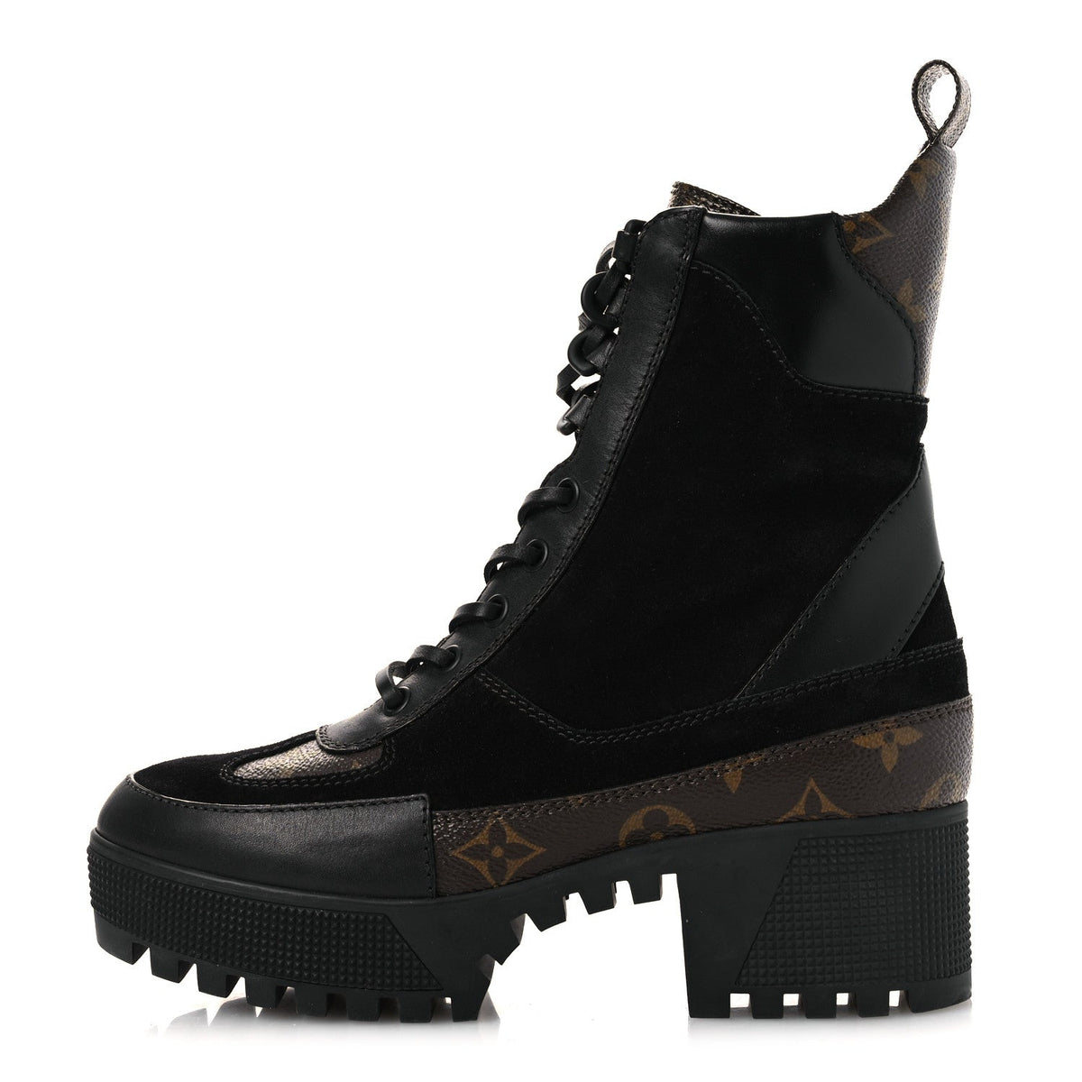 Louis Vuitton Suede Calfskin Monogram Women's Laureate Desert Boots 36 Black