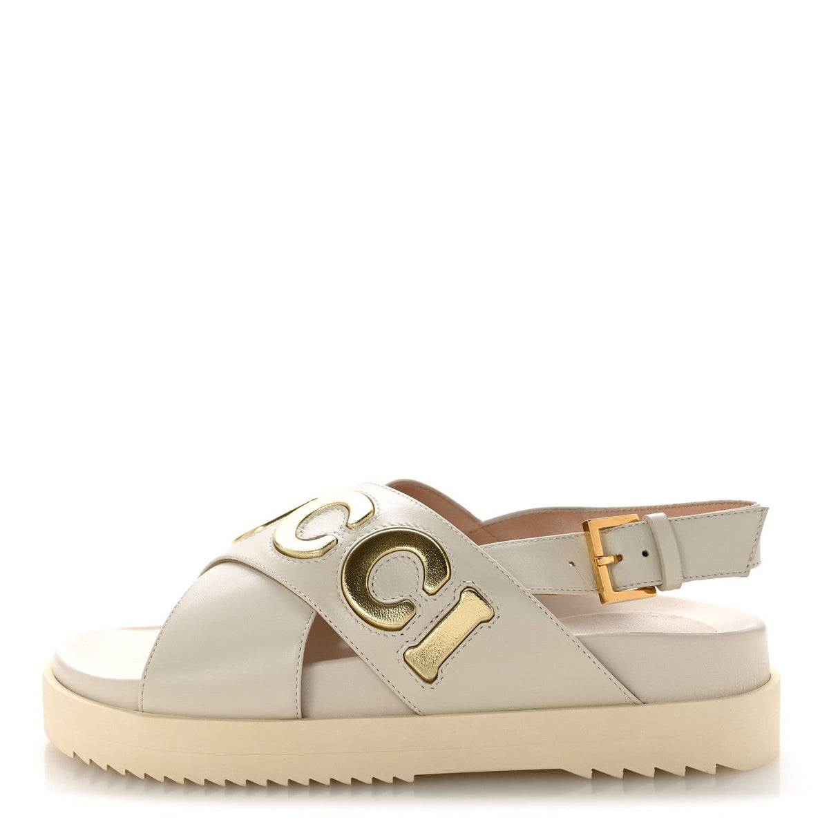 Gucci Calfskin Nappa Women's Charlotte Slingback Sandals 35 Mystic White Platino