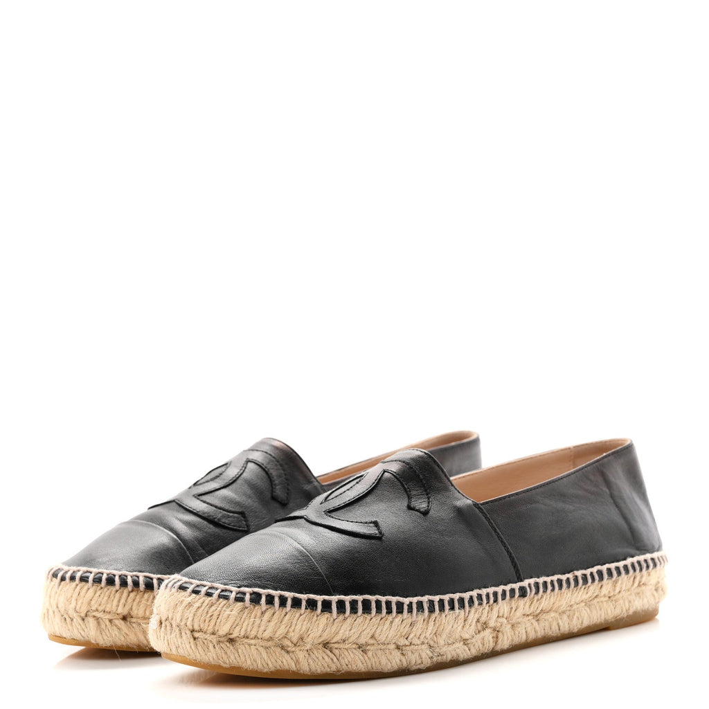 Chanel Lambskin CC Women's Espadrilles 38 Black