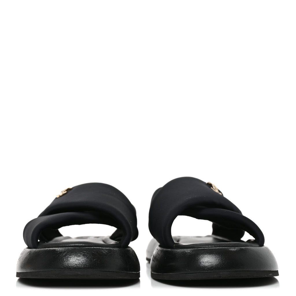 Chanel Fabric Women's CC Mules Sandals 38 Black