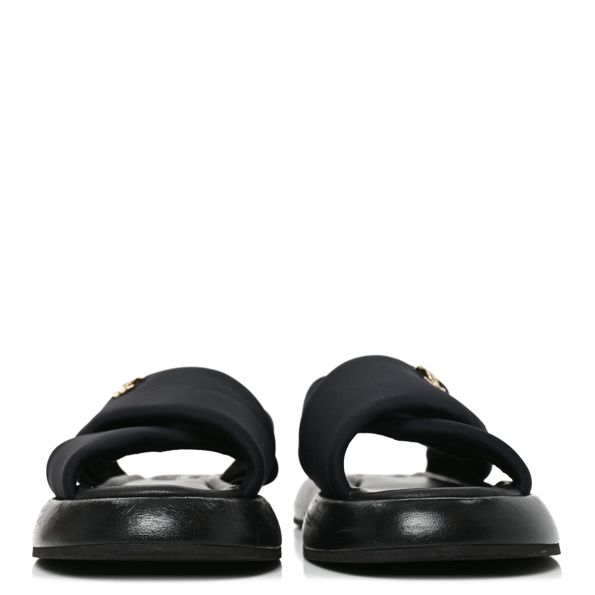 Chanel Fabric Women's CC Mules Sandals 38 Black