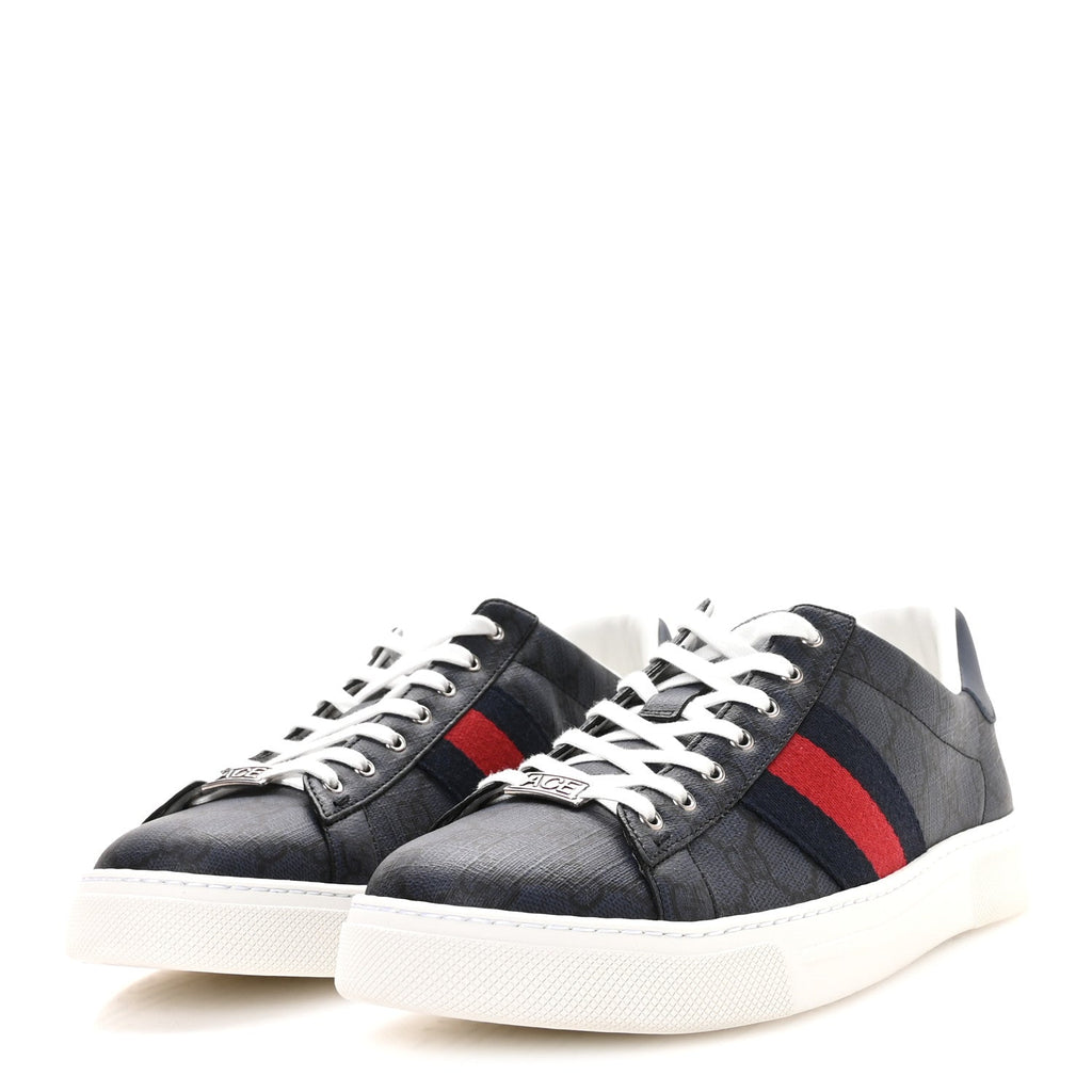 Gucci GG Supreme Canvas Monogram Men's New Ace Sneakers 9.5 Dark Blue