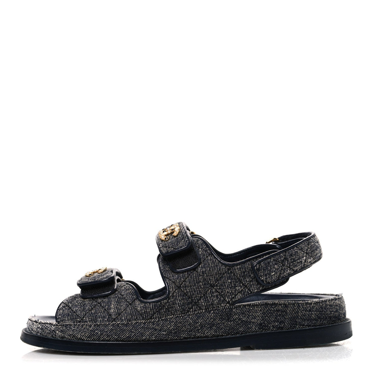 Chanel Velvet Women's Velcro Dad Sandals 36 Grey
