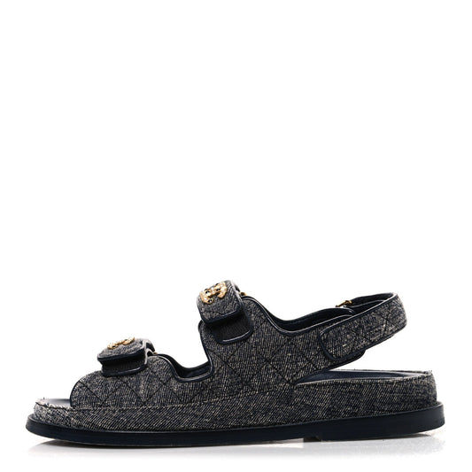 Chanel Velvet Women's Velcro Dad Sandals 36 Grey