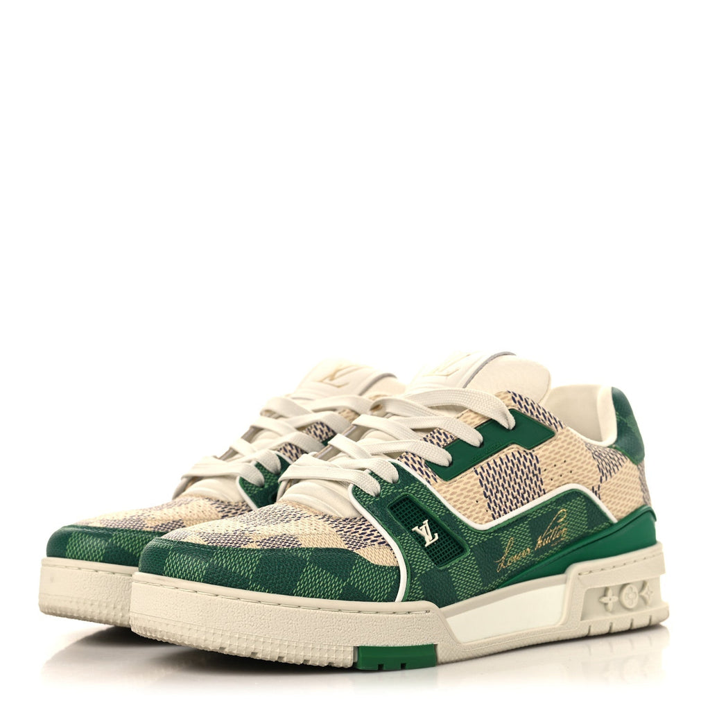 Louis Vuitton Damier Grained Calfskin Monogram Men's LV Trainer Sneakers 4 Green
