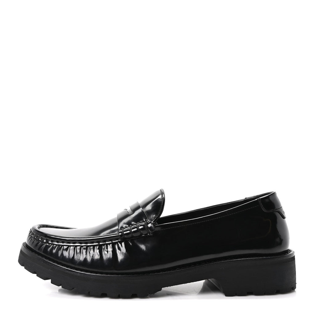Saint Laurent Glazed Calfskin Men's Master Le Loafer 15 Moccasins 43 Black