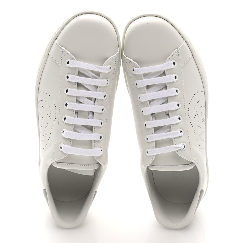 Gucci Calfskin Men's Interlocking G Perforated Ace Sneakers 8 White Grey Sky