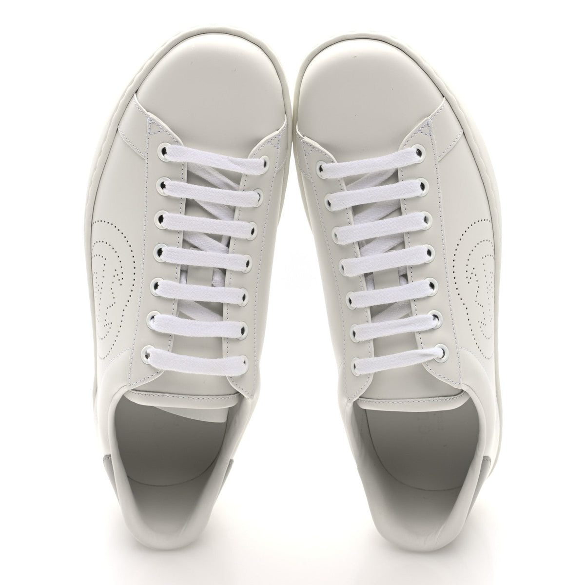 Gucci Calfskin Men's Interlocking G Perforated Ace Sneakers 8 White Grey Sky