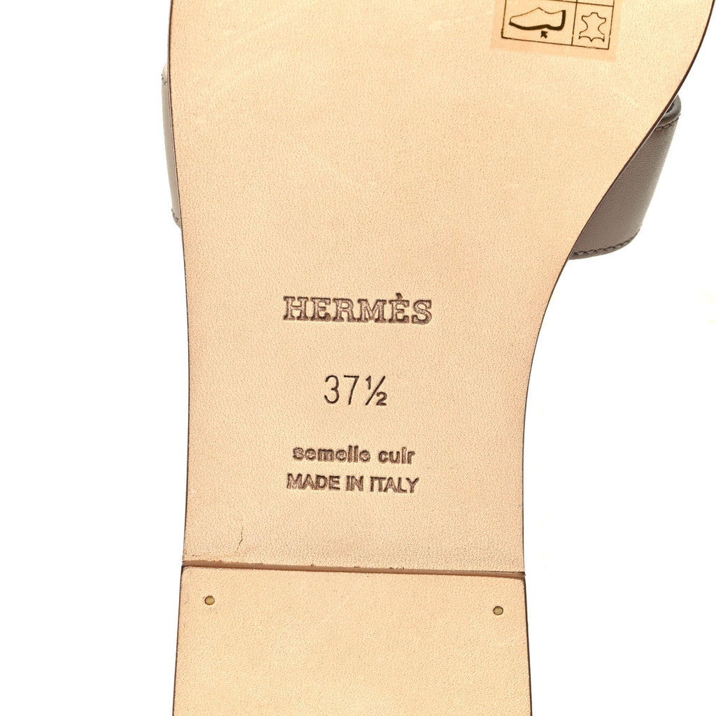 Hermes Box Calfskin Women's Oran Sandals 37.5 Beige Nude