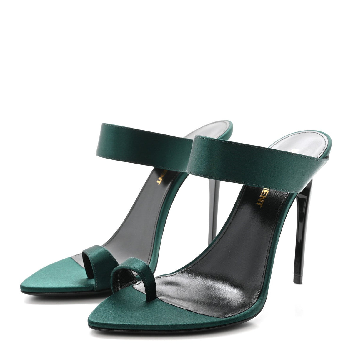 Saint Laurent Crepe Satin Women's Martha Mule 110 Sandals 35.5 Dorian Green