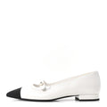 Chanel Lambskin Grosgrain Women's Pearl Mary Janes Flats 37.5 White Black