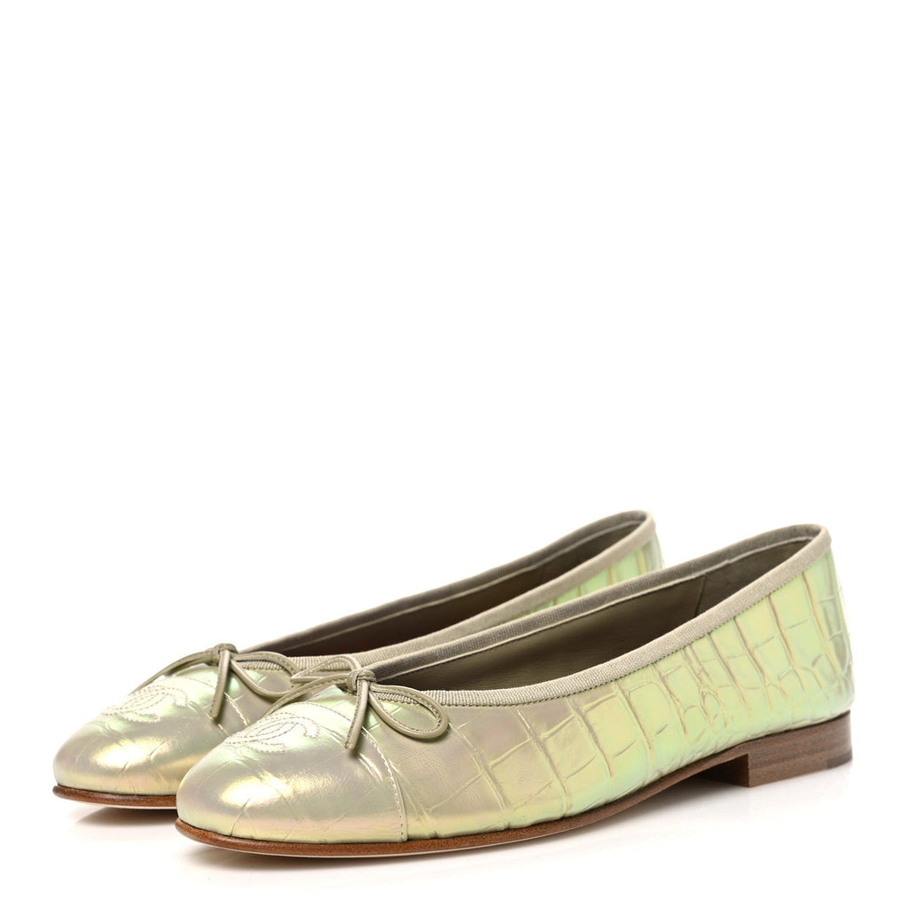 Chanel Iridescent Crocodile Embossed Women's Flats