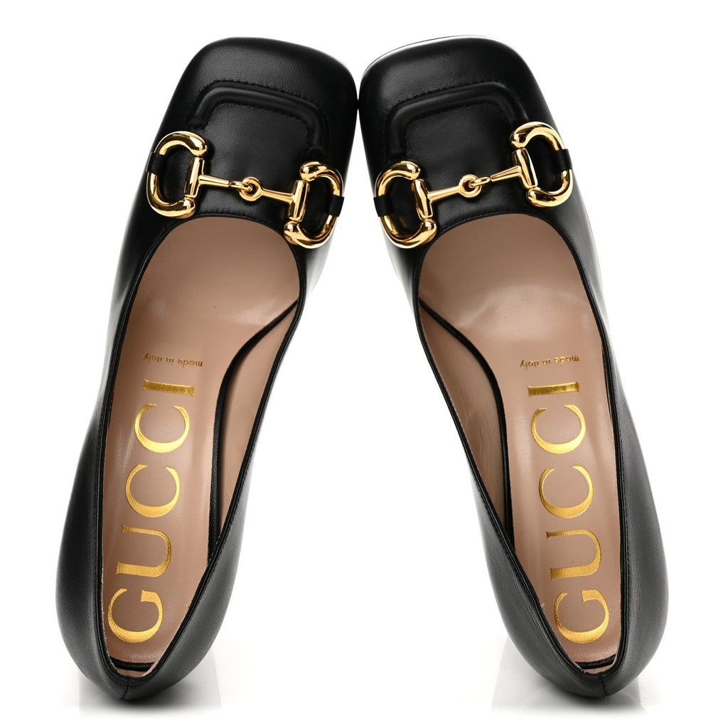 Gucci Kidskin Leather Women's Malaga Kid Horsebit Pumps 37 Black