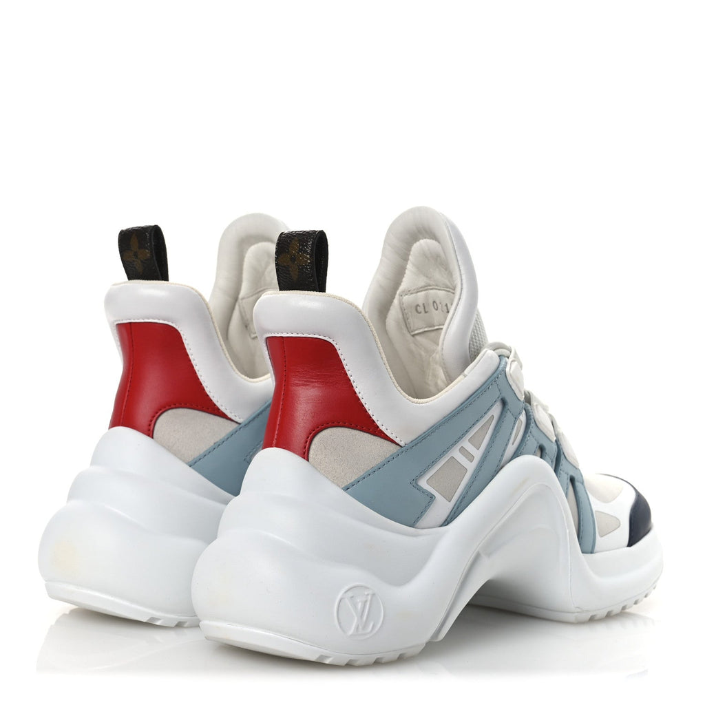 Louis Vuitton Calfskin Technical Nylon Women's LV Archlight Sneakers 38 White Blue Gris