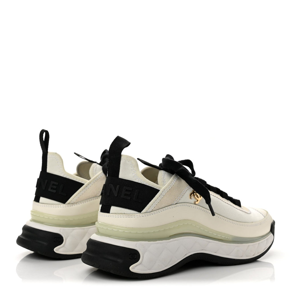 Chanel Velvet Calfskin Mixed Fibers Women's CC Sneakers 37.5 Ivory Black