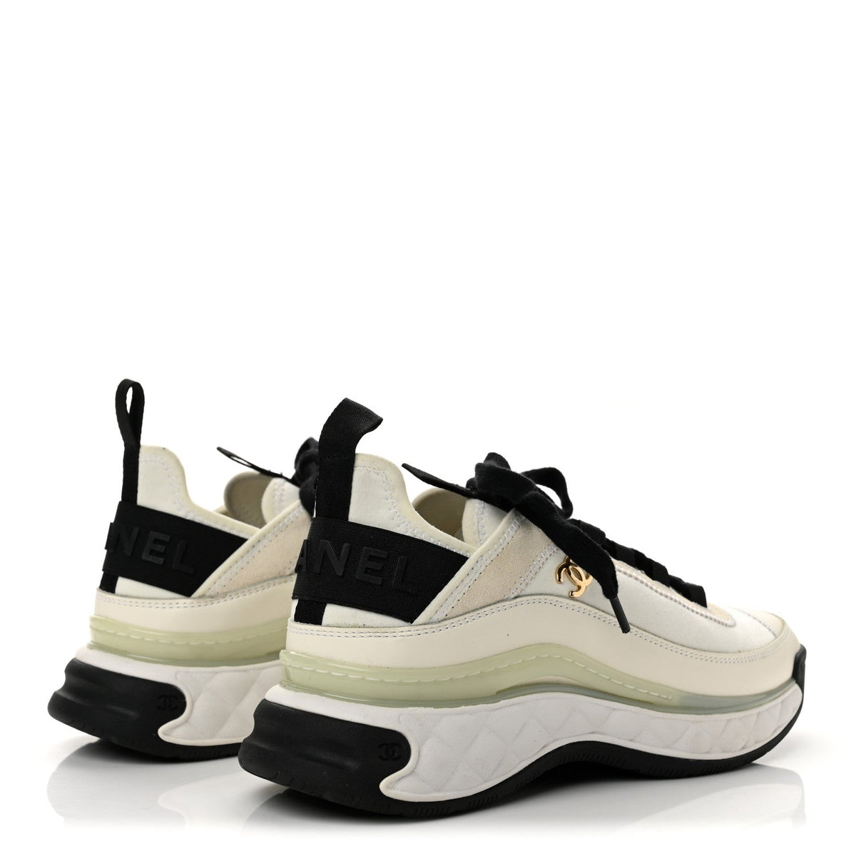 Chanel Velvet Calfskin Mixed Fibers Women's CC Sneakers 37.5 Ivory Black