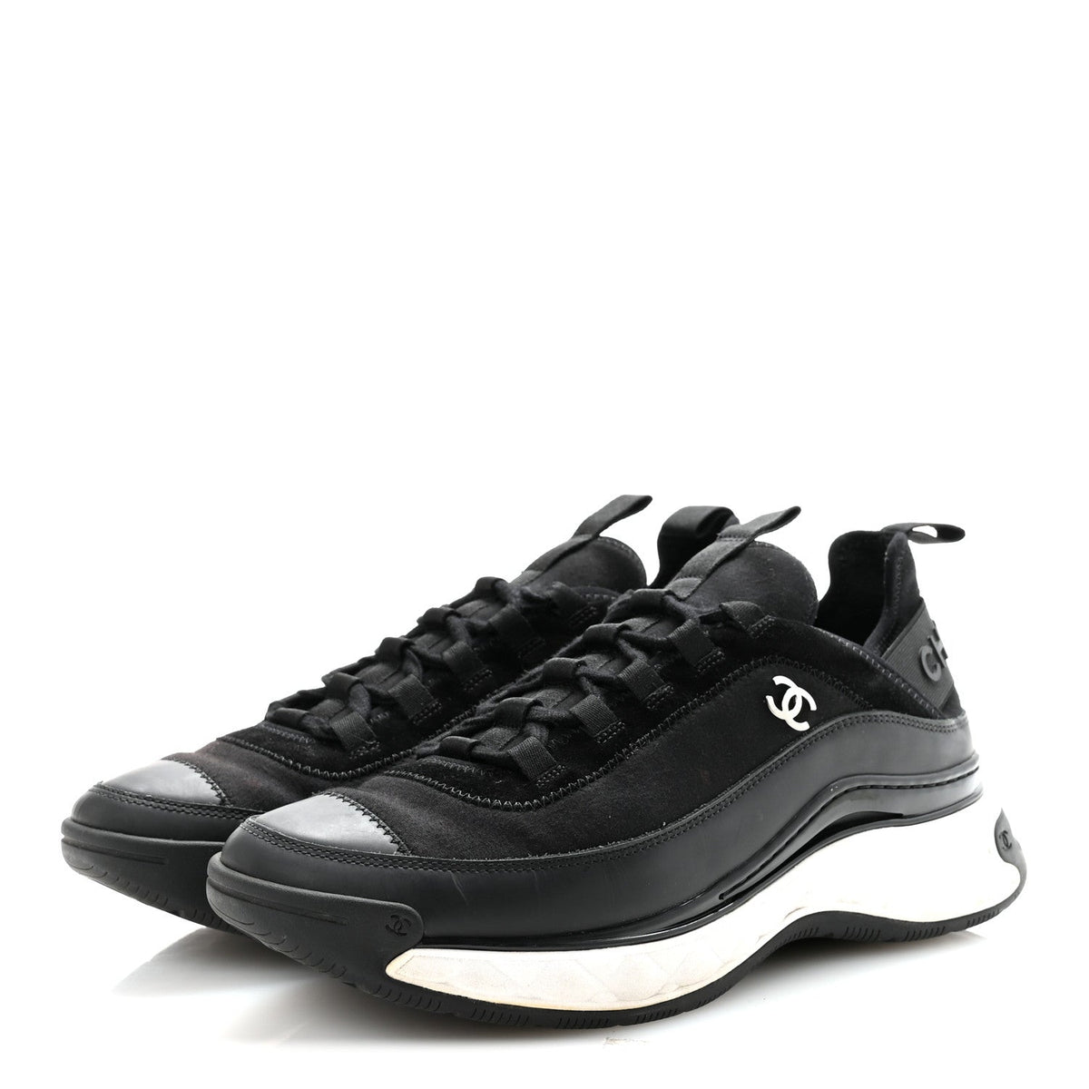 Chanel Velvet Calfskin Mixed Fibers Men's CC Sneakers 41 Black