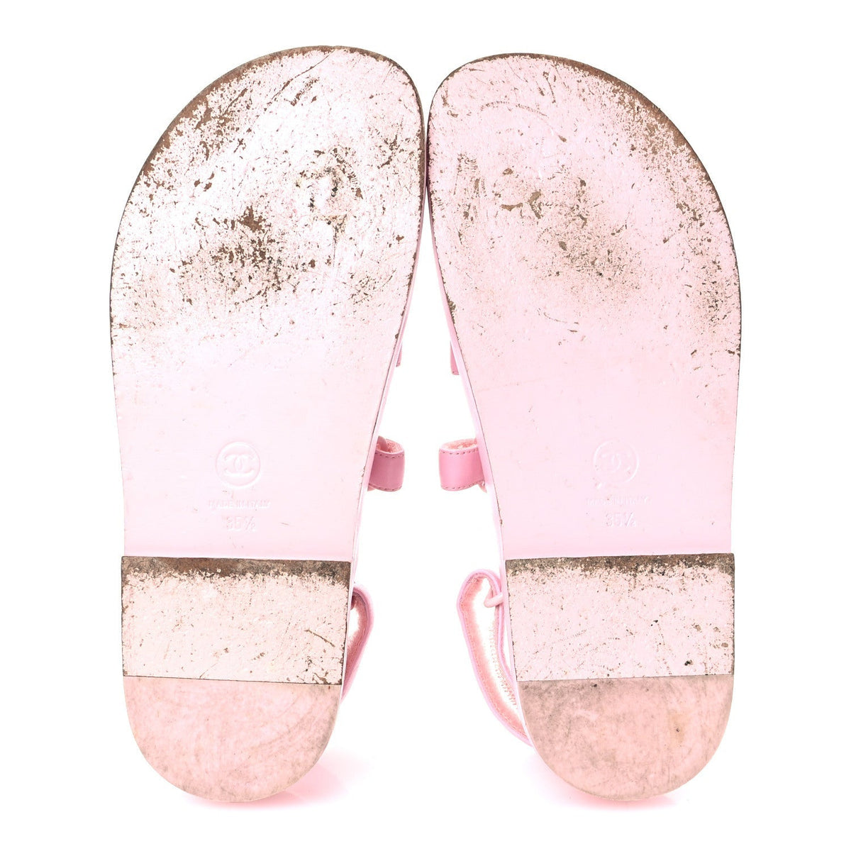 Chanel Lambskin Crystal Women's CC Dad Sandals 35.5 Light Pink