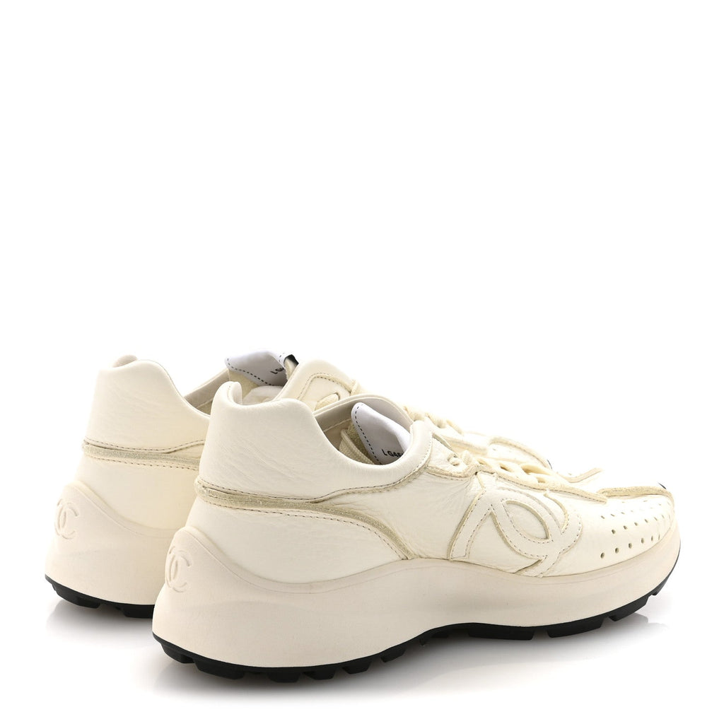 Chanel Perforated Calfskin Women's CC Sneakers 36.5 White