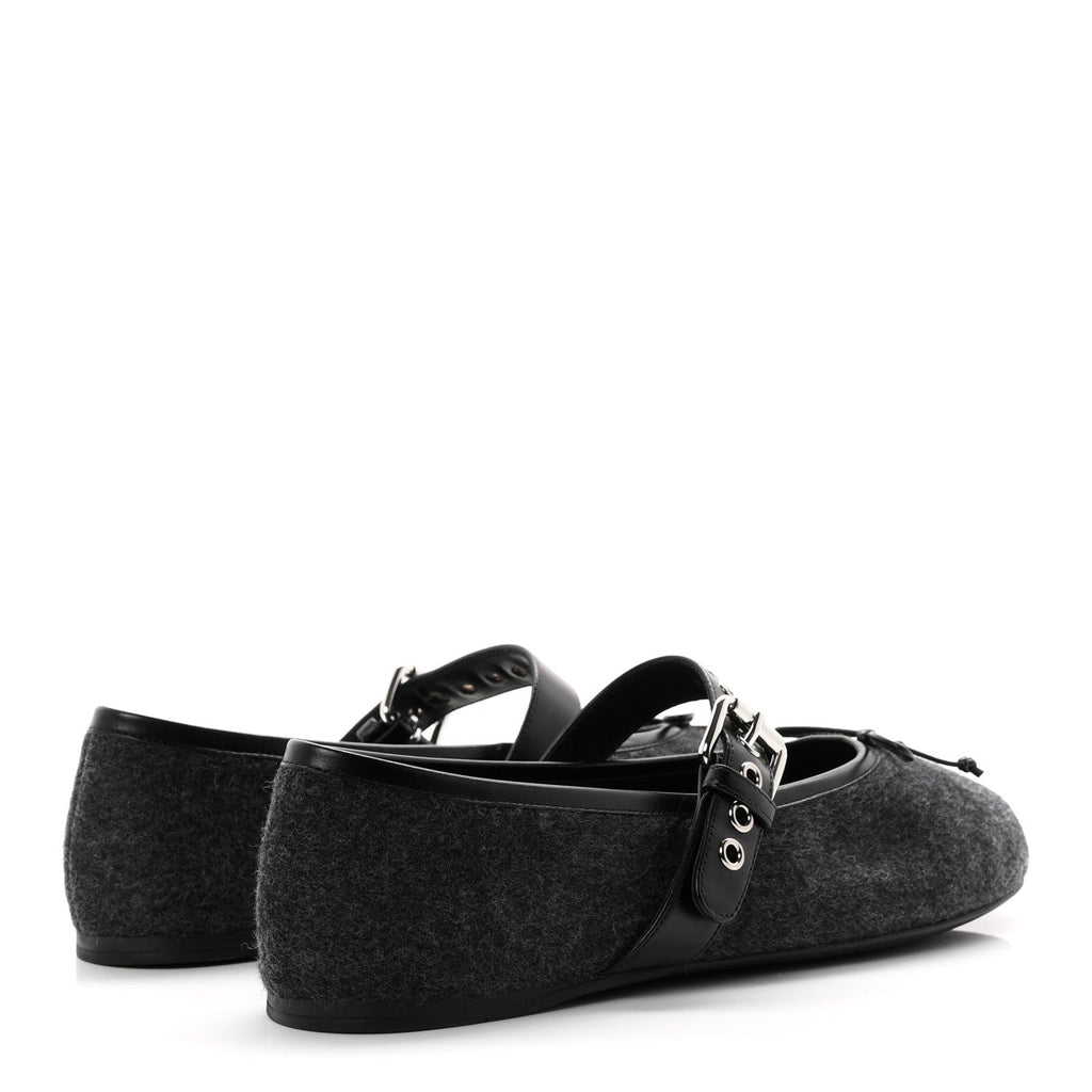Miu Miu Virgin Wool Nappa Women's Buckle Ballerina Flats 39 Antracite