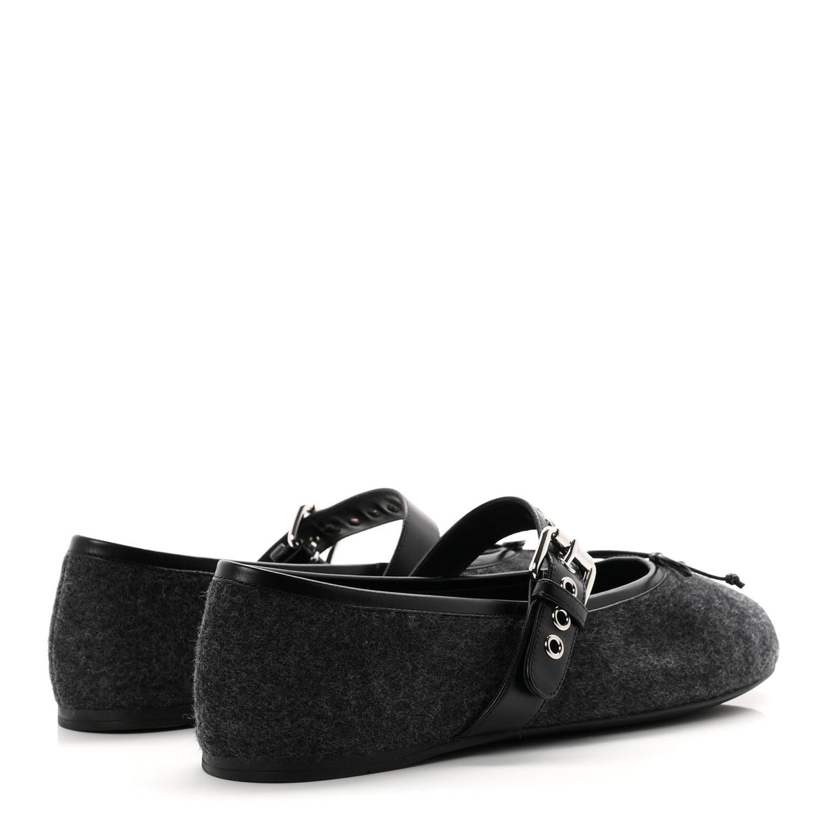 Miu Miu Virgin Wool Nappa Women's Buckle Ballerina Flats 39 Antracite