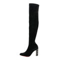 Veau Velours Spiked Study Stretch Over The Knee Boots Black