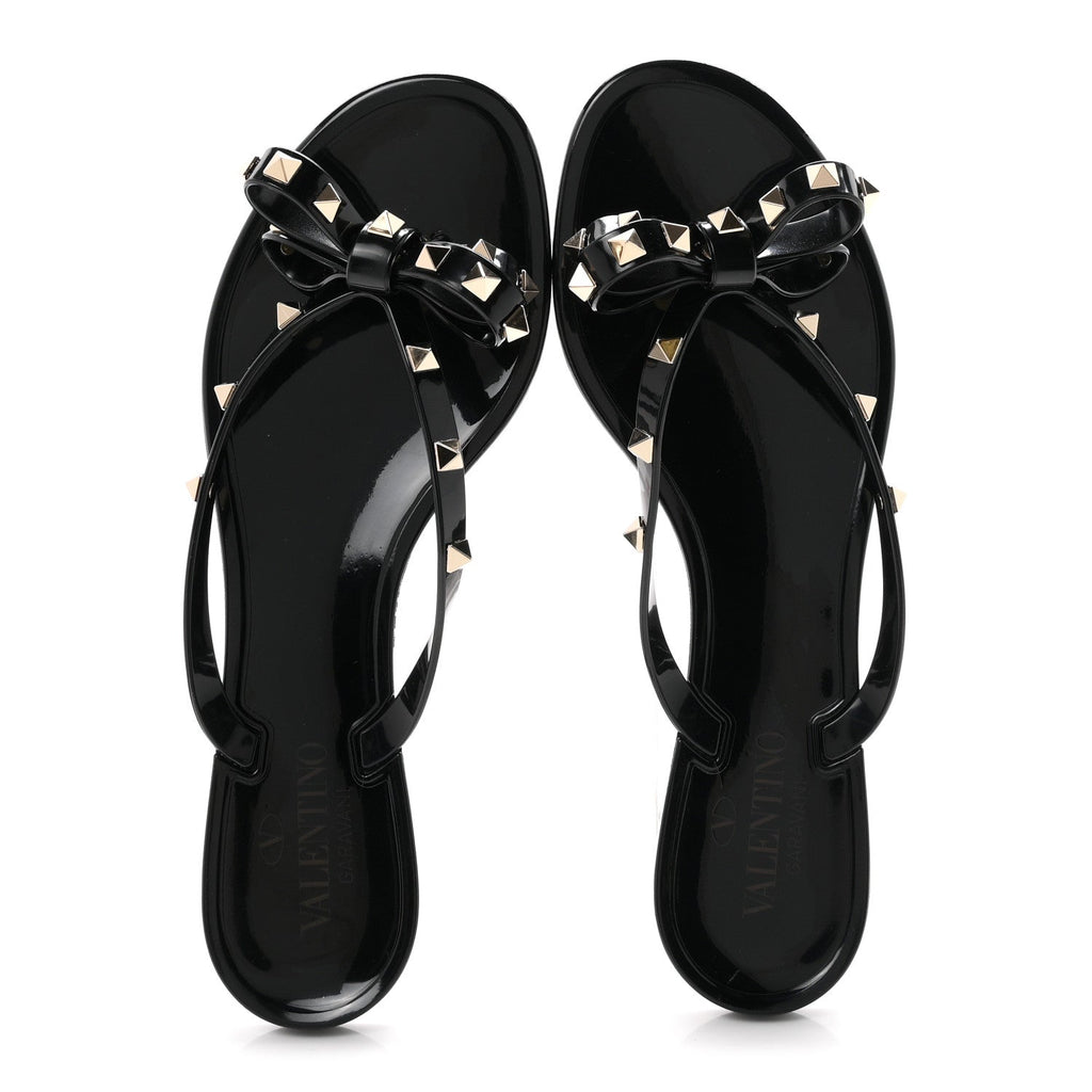 Valentino Garavani PVC Jelly Women's Rockstud Bow Thong Sandals 40 Black