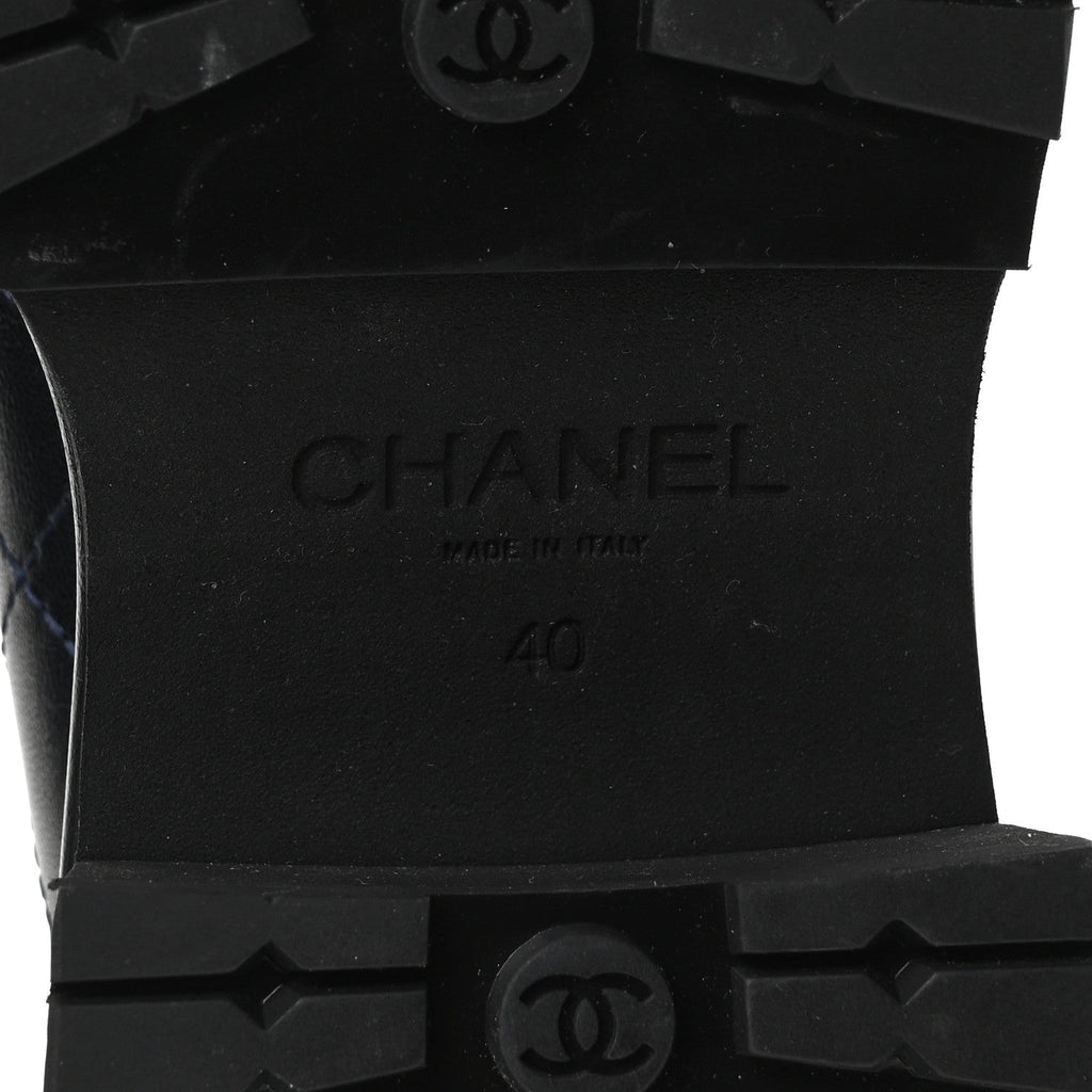Chanel Calfskin Quilted CC Women's Mocassin Loafers Navy Blue