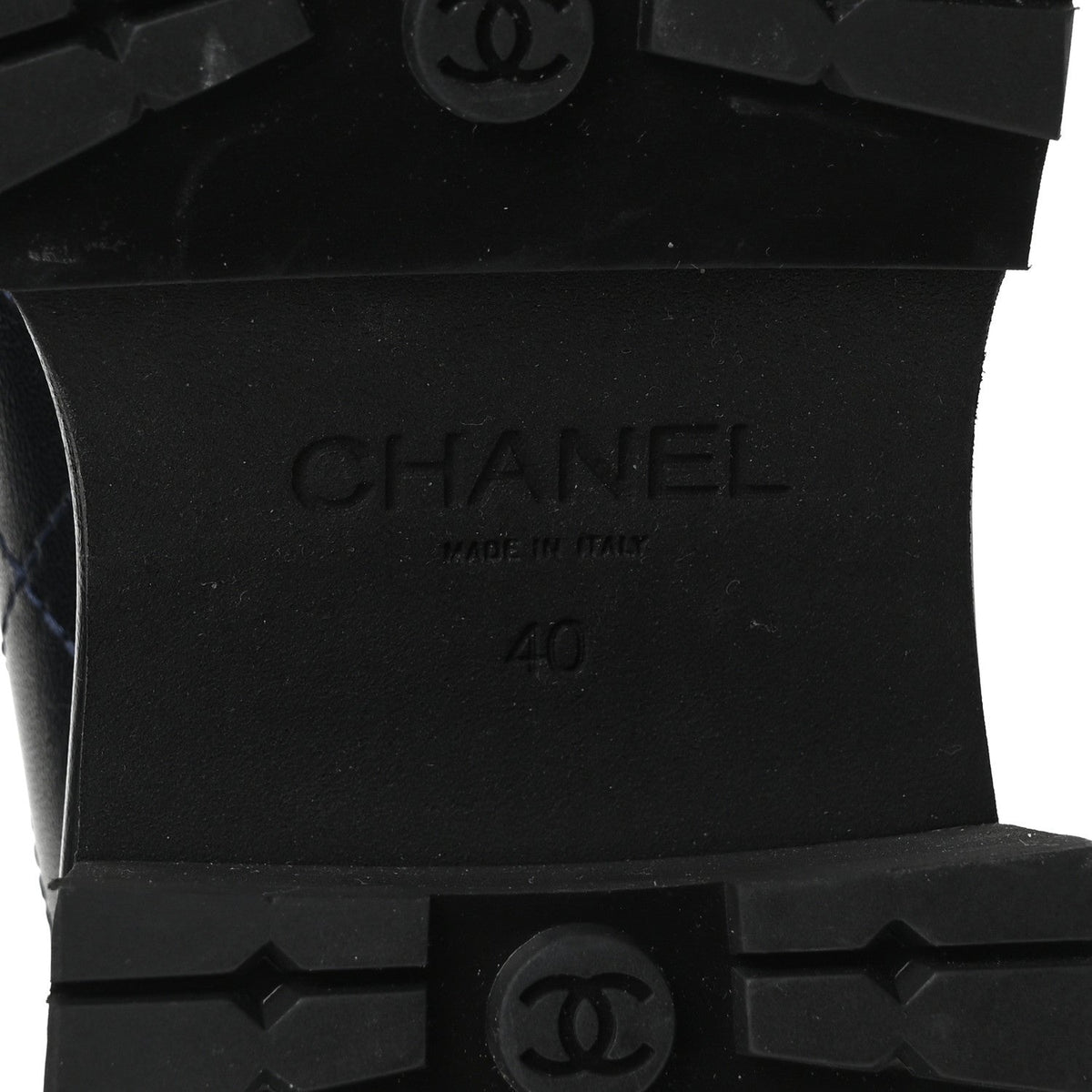 Chanel Calfskin Quilted CC Women's Mocassin Loafers Navy Blue