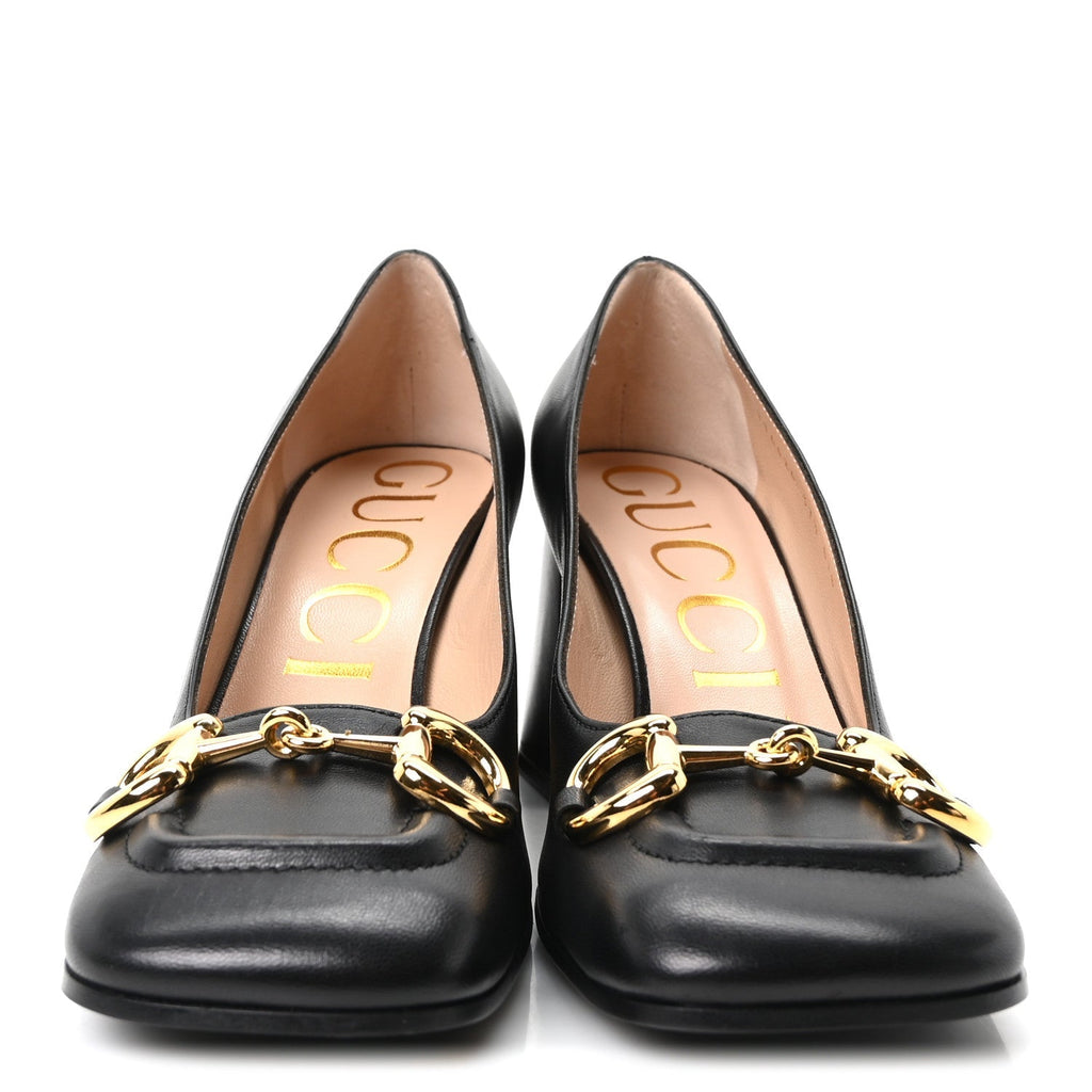 Gucci Kidskin Women's Horsebit 75mm Pumps 37.5 Black