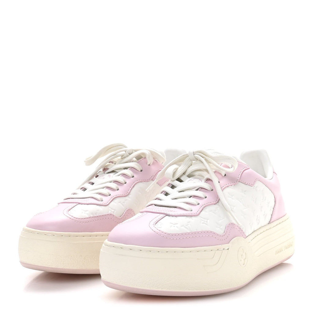 Louis Vuitton Canvas Calfskin Women's LV Groovy Platform Sneakers 38 Pink