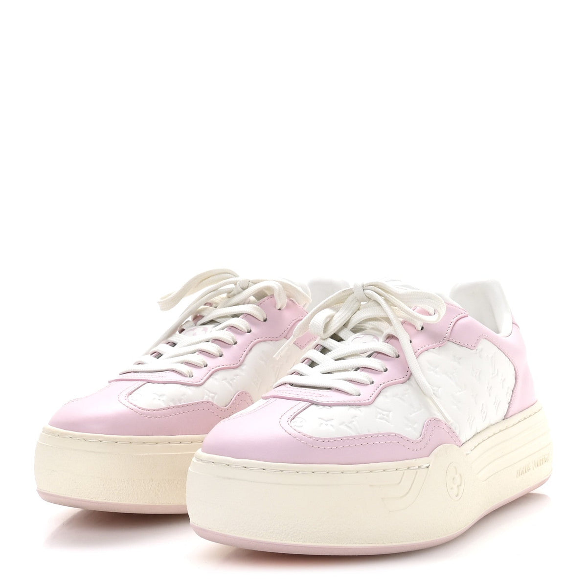 Louis Vuitton Canvas Calfskin Women's LV Groovy Platform Sneakers 38 Pink