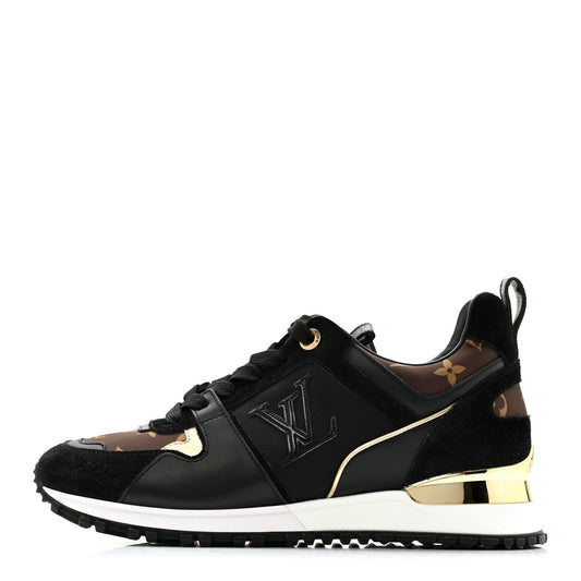 Louis Vuitton Suede Calfskin Recycled Monogram Nylon Women's Run Away Sneakers 39 Black