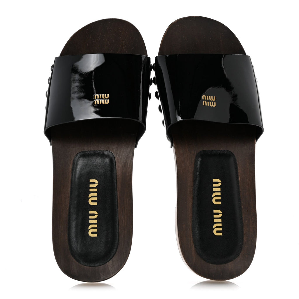 Miu Miu Patent Women's Logo Slide Clogs 36 Black