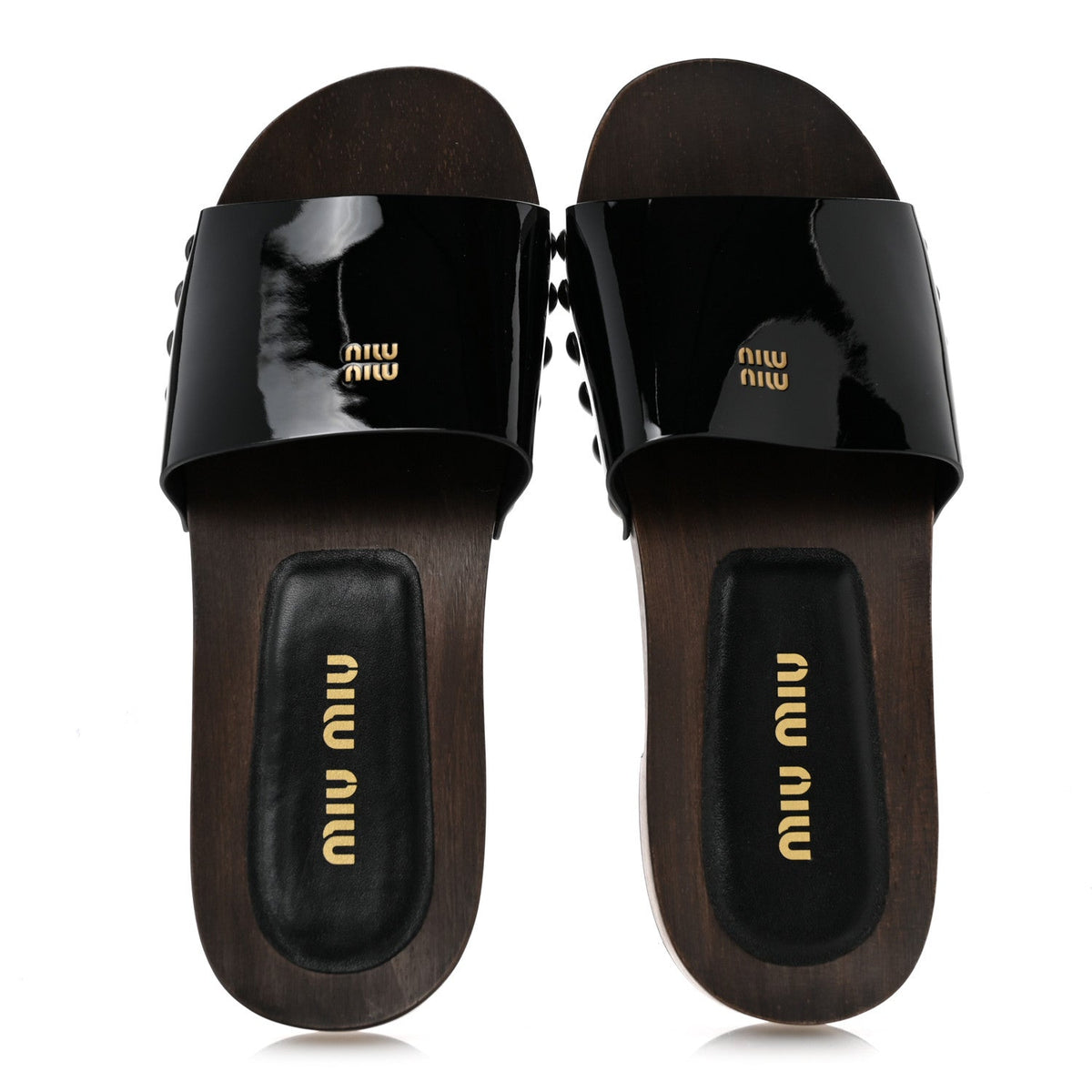 Miu Miu Patent Women's Logo Slide Clogs 36 Black