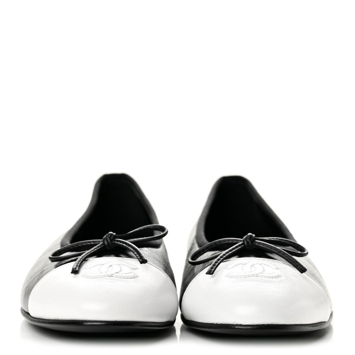 Chanel Crumpled Lambskin CC Cap Toe Women's Ballerina Flats Black White