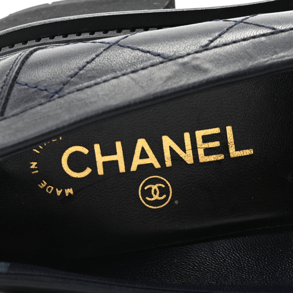 Chanel Calfskin Quilted CC Women's Mocassin Loafers Navy Blue
