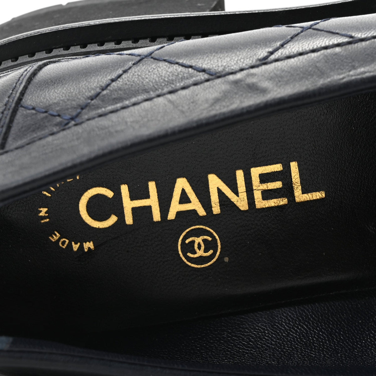 Chanel Calfskin Quilted CC Women's Mocassin Loafers Navy Blue